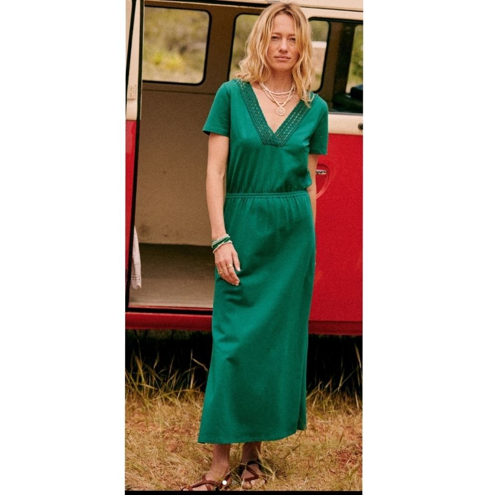 Sezane Green Organic Cotton Monica Midi Dress